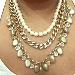 Pearl and gold 3 Layer Necklace